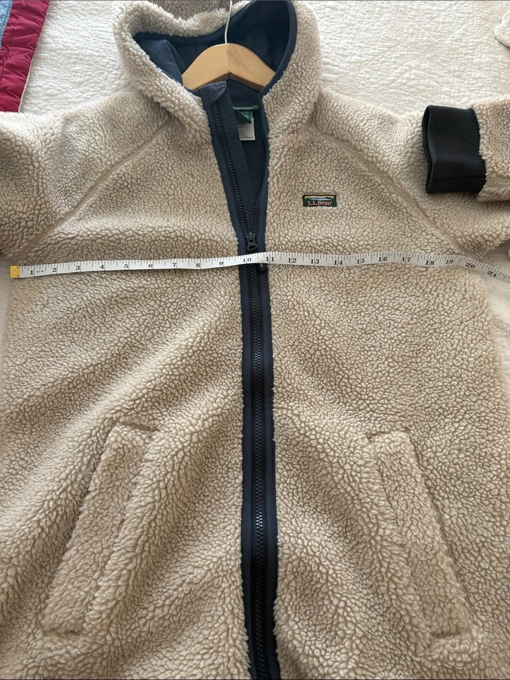 L.L. Bean Cream Sherpa Zip-Up Hoodie with Navy Accents